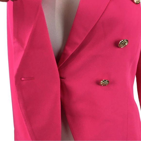 Versona Hot Pink Double Breast Gold Button Waist Length Blazer size X-Small - Picture 9 of 15
